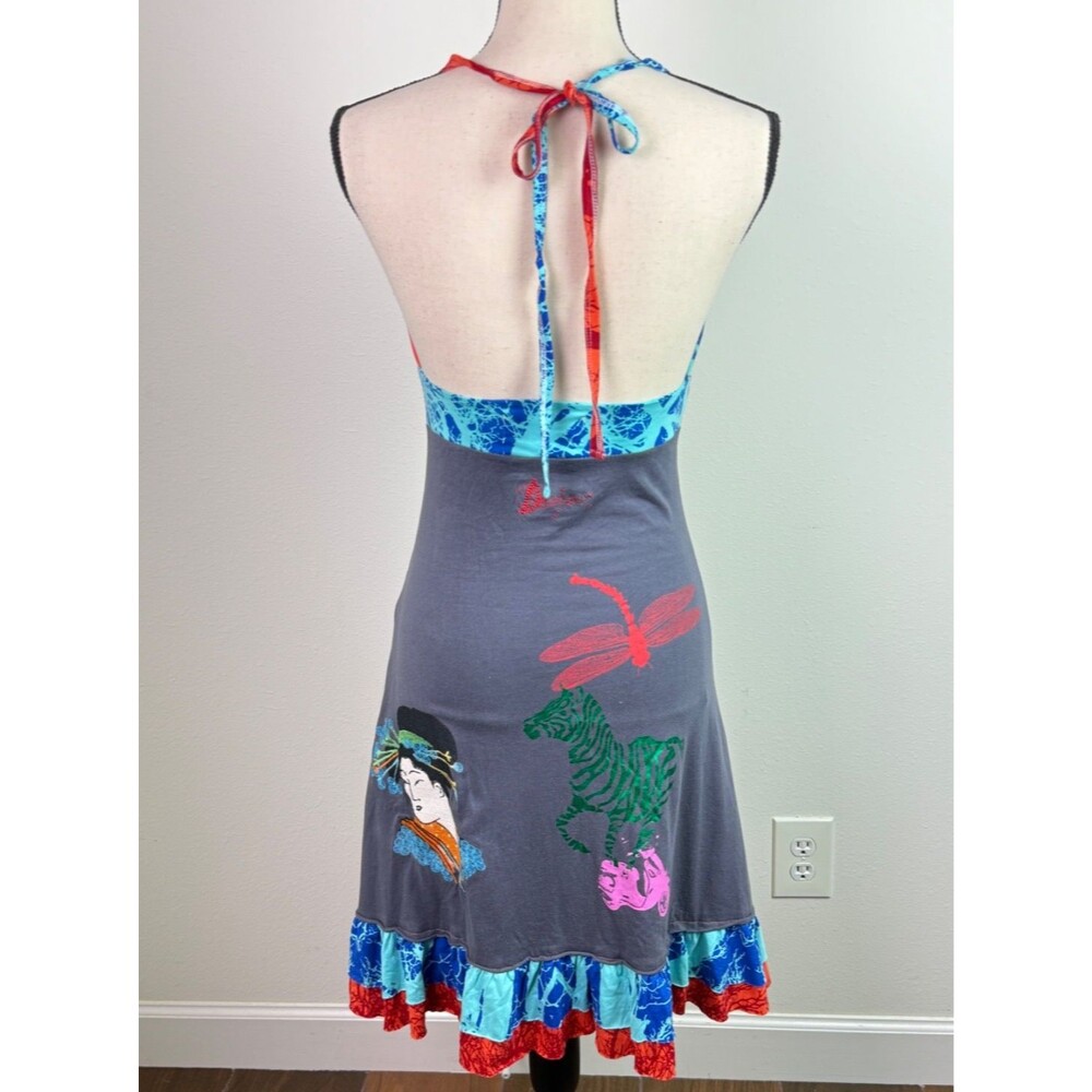 Desigual Patchwork Colorful Halter Dress Cotton Medium Boho Art to Wear Dopamine - Picture 4 of 9